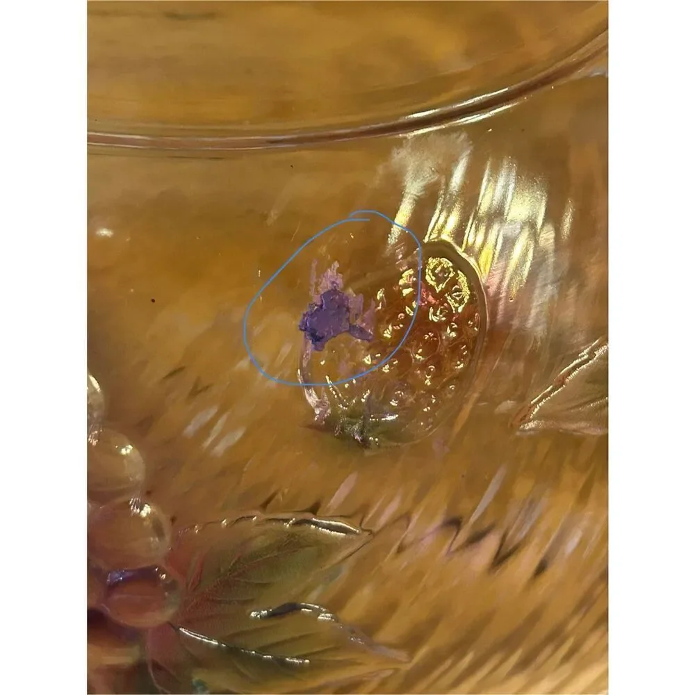 ADERIA Vintage Glass Fruit Bowl Basket Has Handle Color Purple Pink Green Grapes